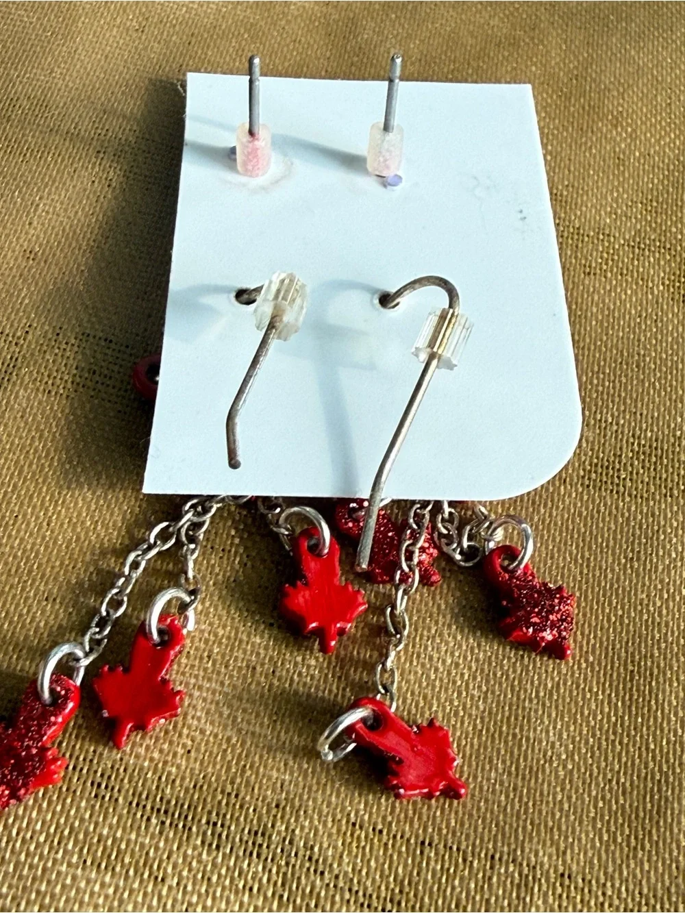 Red Maple Leaf Dangle Earrings Set - Women Jewelry